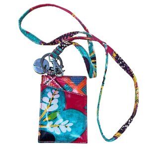 Vera Bradley Rumba Multicolor ID Badge Holder & Lanyard With Keyring Pink Blue